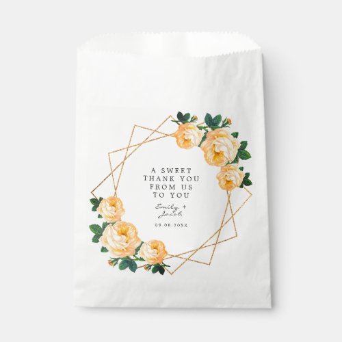 Gold Glitter Geo Elegant Orange Floral Wedding Favor Bag