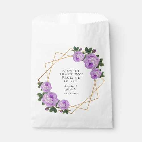 Gold Glitter Geo Elegant Purple Floral Wedding Favor Bag