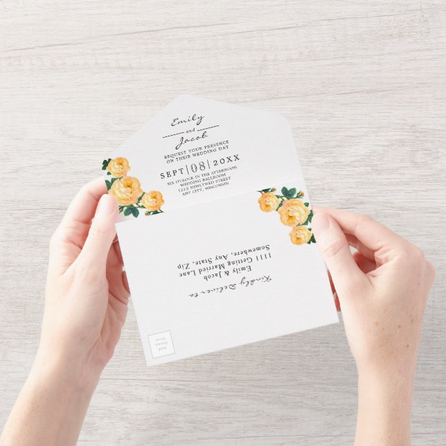 Gold Glitter Geo Orange Floral Wedding Detail RSVP All In One Invitation (Opening)