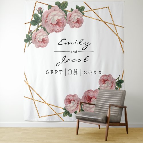 Gold Glitter Geo Pink Floral Photo Backdrop Sign