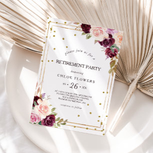 Gold Glitter Geometric Burgundy Retirement Party Invitation