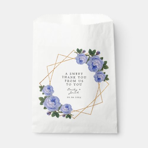 Gold Glitter Geometric Elegant Blue Floral Wedding Favor Bag