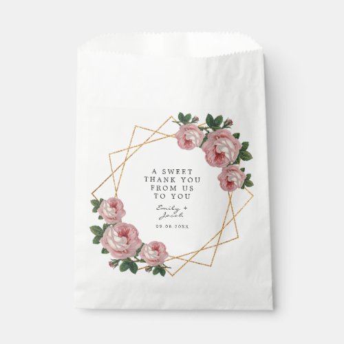 Gold Glitter Geometric Elegant Pink Floral Wedding Favor Bag
