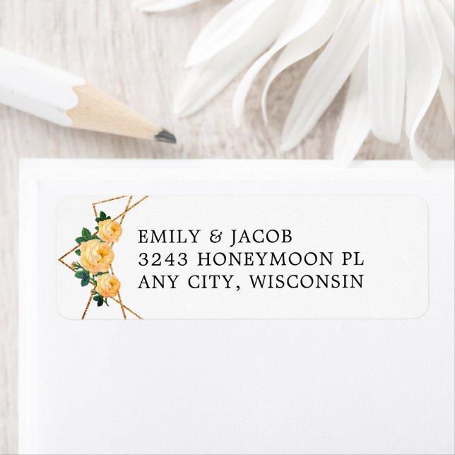 Gold Glitter Geometric Orange Floral Wed Address Label (Insitu)
