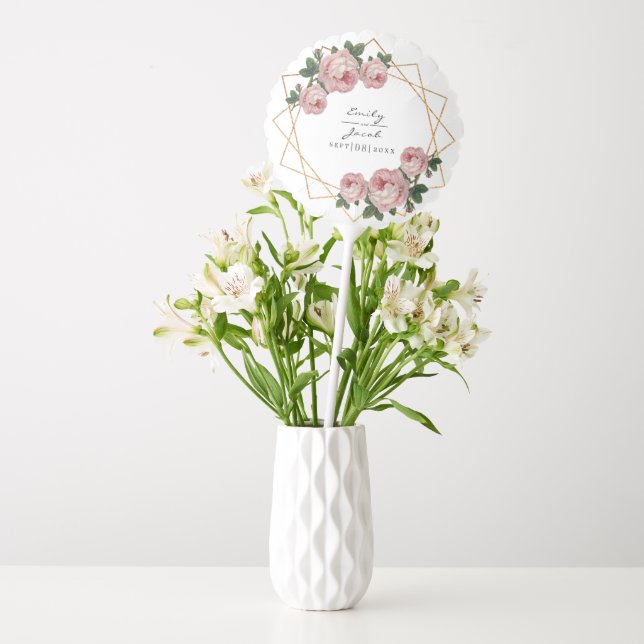 Gold Glitter Geometric Pink Floral Wedding Medium Balloon (Vase)