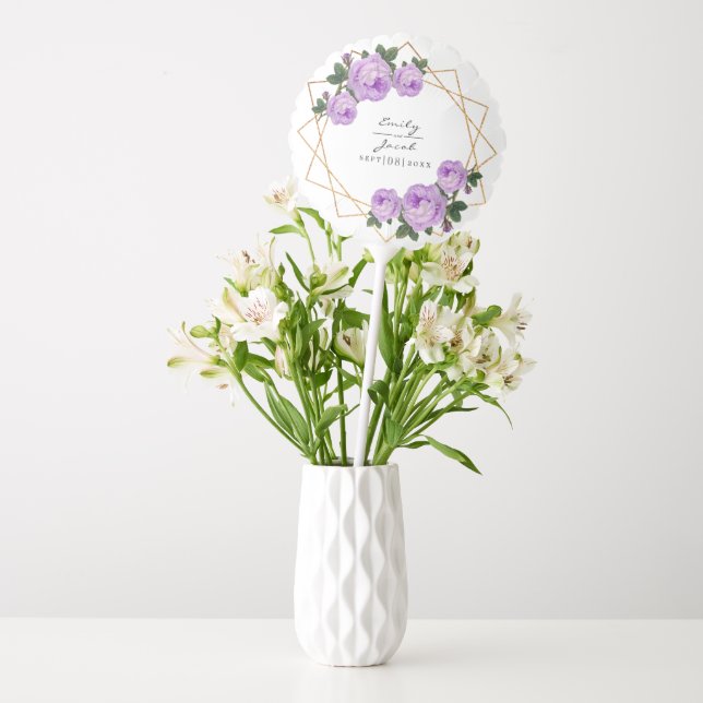 Gold Glitter Geometric Purple Floral Wedding Med Balloon (Vase)
