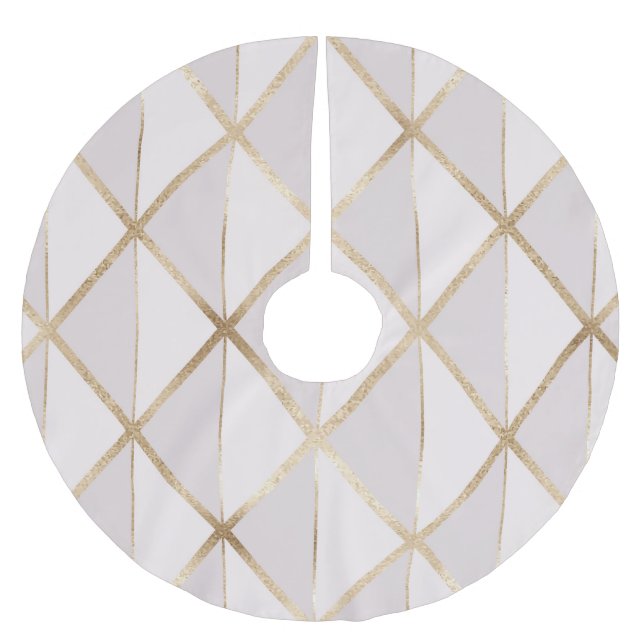 Gold glitter, geometric rhombus pattern. brushed polyester tree skirt (Front)