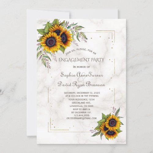 Gold Glitter Geometric Sunflowers Engagement Party Invitation