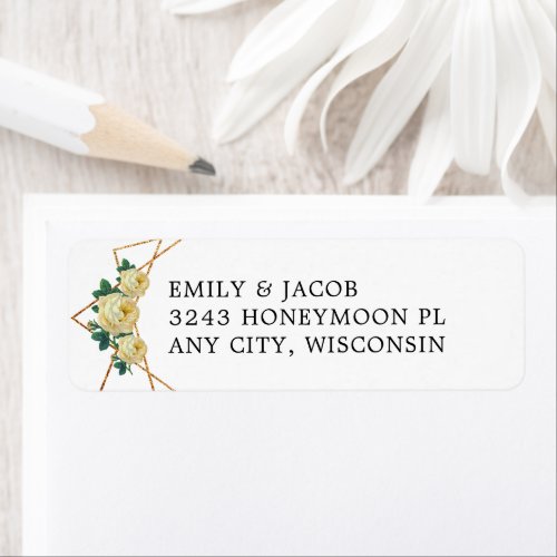 Gold Glitter Geometric Yellow Floral Wed Address Label