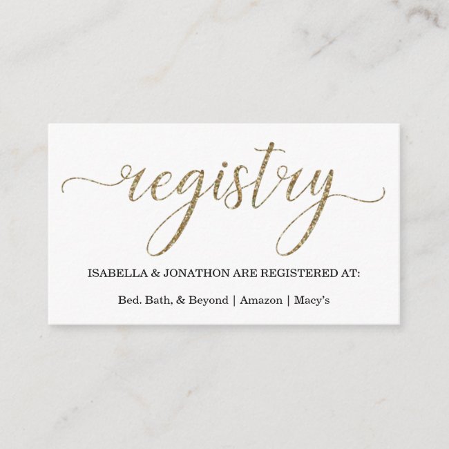 Gold Glitter Gift Registry Enclosure Card