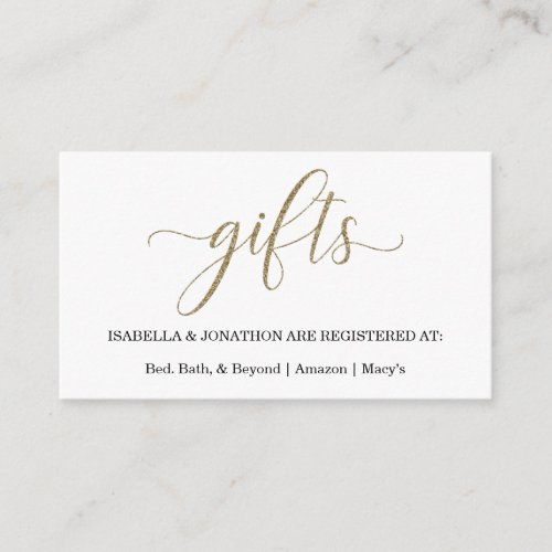 Gold Glitter Gift Registry Enclosure Card