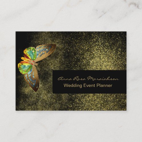  Gold Glitter Gilded Butterfly Chic Girly Black Business Card