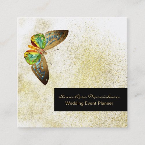  Gold Glitter Gilded Butterfly Girly Chic White Square Business Card