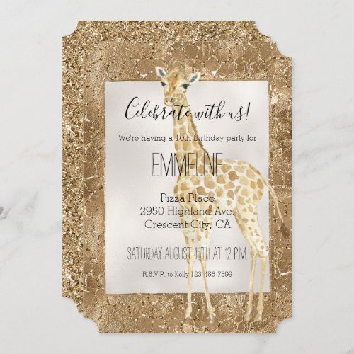 Gold Glitter Giraffe Animal Print Invitation