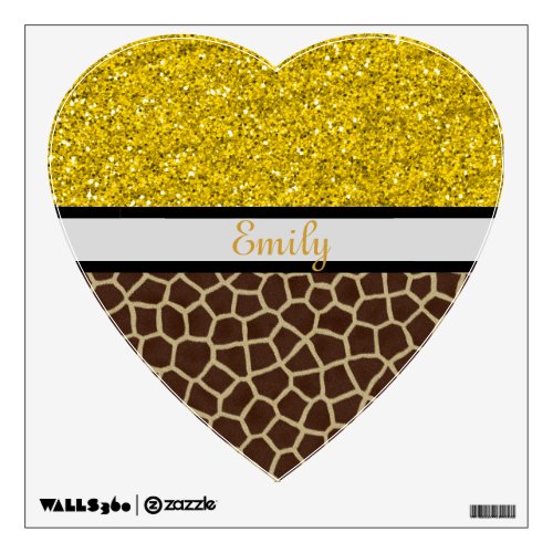 Gold Glitter Giraffe Heart Shape Personalized Wall Sticker