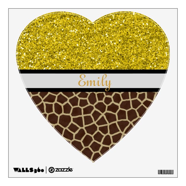 Gold Glitter Giraffe Heart Shape Personalized Wall Sticker (Front)