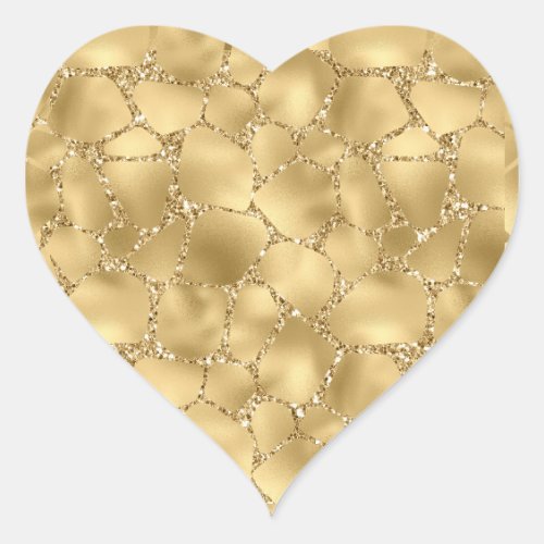 Gold Glitter Giraffe Print     Heart Sticker