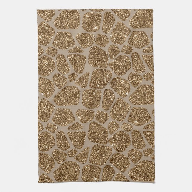 Gold Glitter Giraffe Print Kitchen Towel (Vertical)