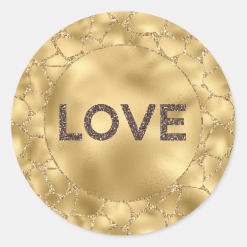 Gold Glitter Giraffe Print Love   Classic Round Sticker