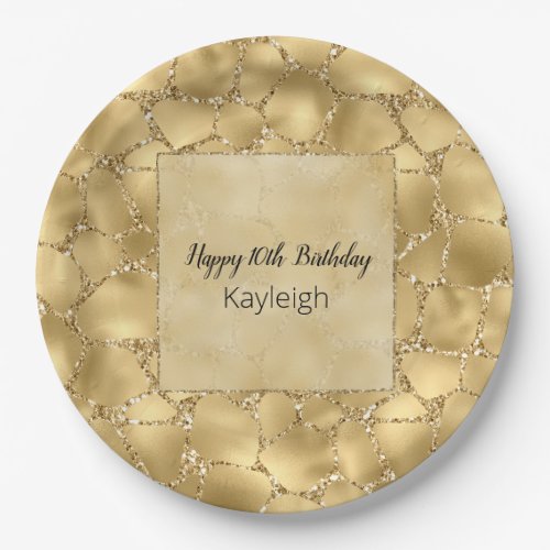 Gold Glitter Giraffe Print     Paper Plates