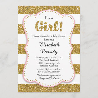 Gold Glitter Girl Baby Shower Invitation