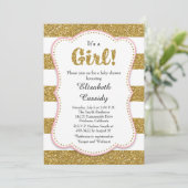 Gold Glitter Girl Baby Shower Invitation (Standing Front)