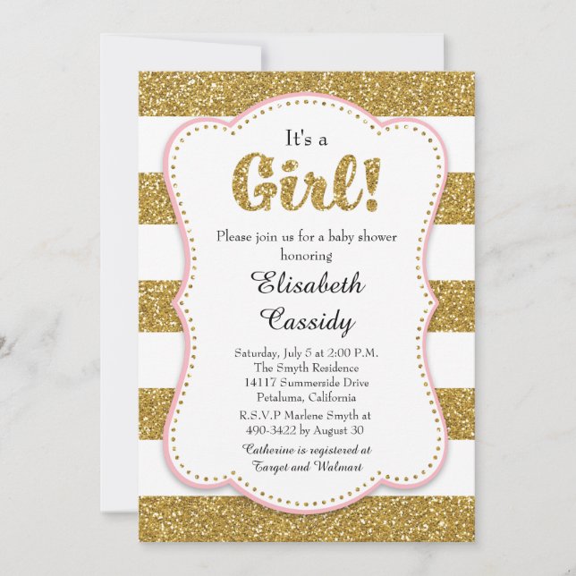 Gold Glitter Girl Baby Shower Invitation (Front)