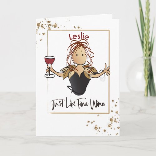 Gold Glitter Girlie Wine Birthday Card for Her