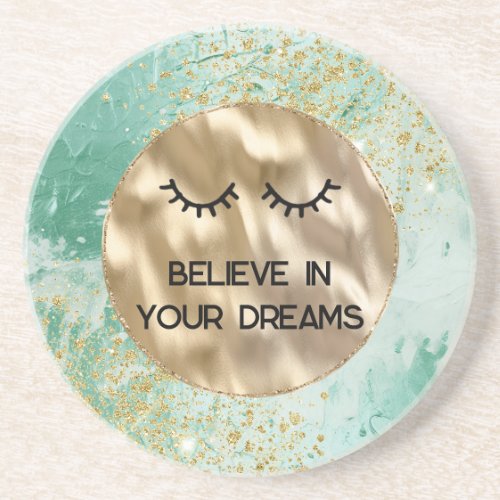 Gold Glitter Girly Glam Mint Paint Coaster