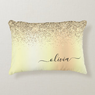 Gold Glitter Girly Luxury Modern Monogram Name Accent Pillow