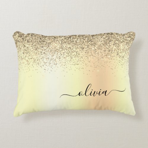Gold Glitter Girly Luxury Modern Monogram Name Accent Pillow