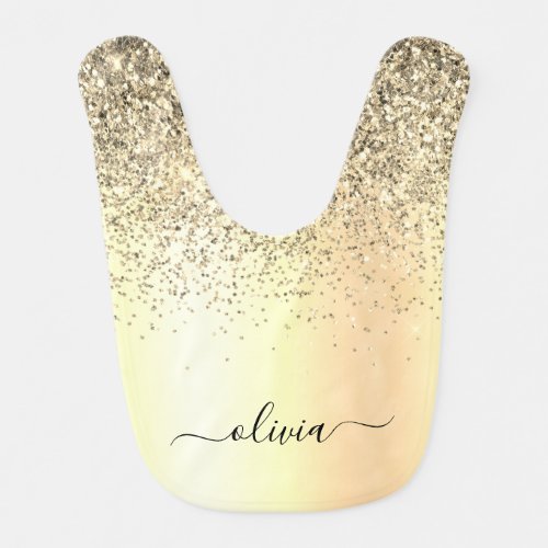 Gold Glitter Girly Luxury Modern Monogram Name Baby Bib