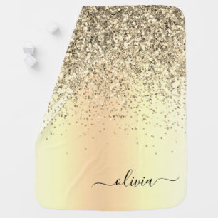 Gold Glitter Girly Luxury Modern Monogram Name Baby Blanket