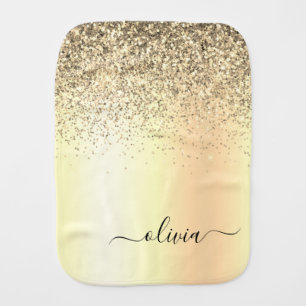 Gold Glitter Girly Luxury Modern Monogram Name Baby Burp Cloth