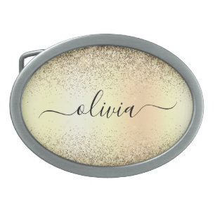 Gold Glitter Girly Luxury Modern Monogram Name Belt Buckle
