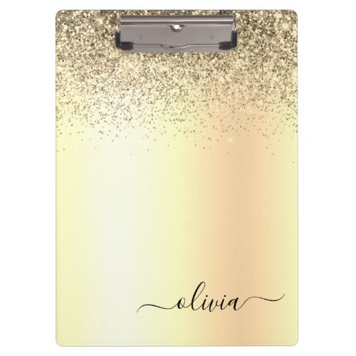 Gold Glitter Girly Luxury Modern Monogram Name Clipboard