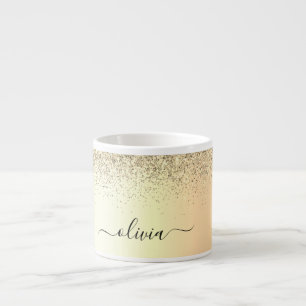 Gold Glitter Girly Luxury Modern Monogram Name Espresso Cup