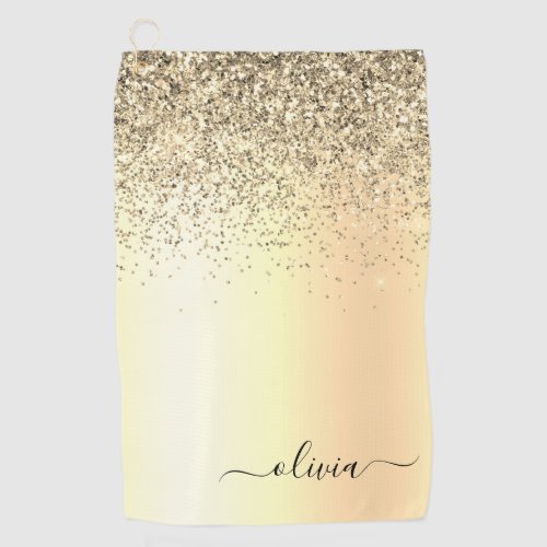 Gold Glitter Girly Luxury Modern Monogram Name Golf Towel