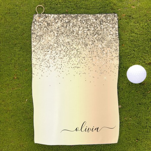 Gold Glitter Girly Luxury Modern Monogram Name Golf Towel