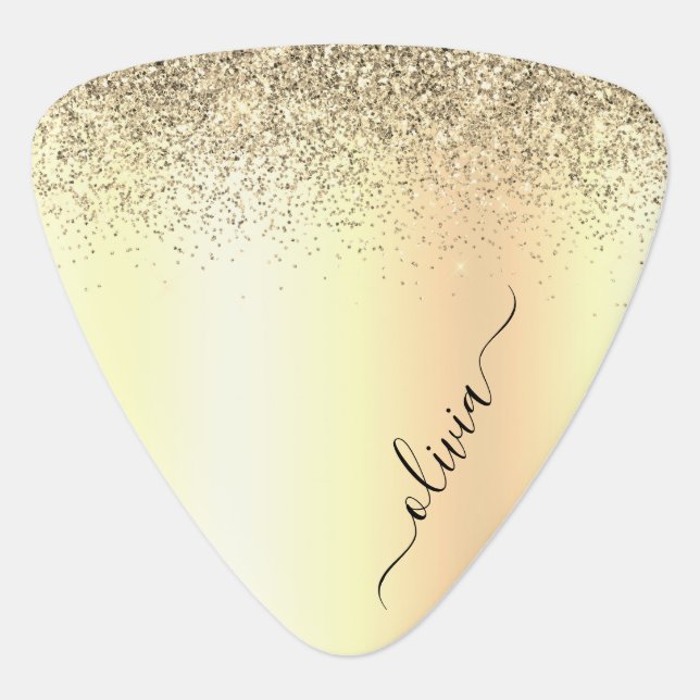 Gold Glitter Girly Luxury Modern Monogram Name Guitar Pick (Front)