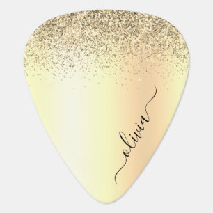Gold Glitter Girly Luxury Modern Monogram Name Guitar Pick