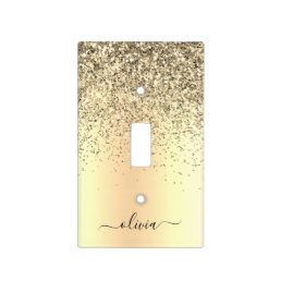 Gold Glitter Girly Luxury Modern Monogram Name Light Switch Cover