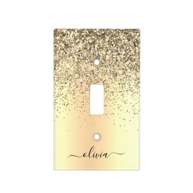 Gold Glitter Girly Luxury Modern Monogram Name Light Switch Cover (Front)