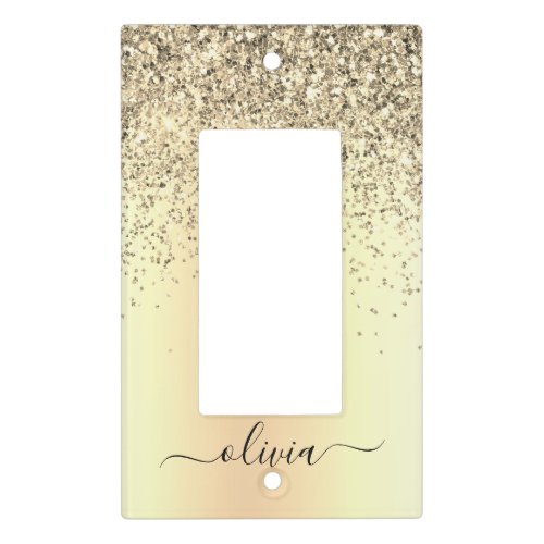 Gold Glitter Girly Luxury Modern Monogram Name Light Switch Cover