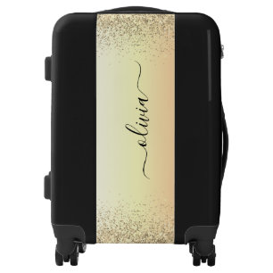 Gold Glitter Girly Luxury Modern Monogram Name Luggage