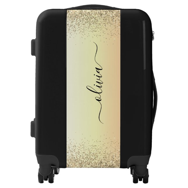 Gold Glitter Girly Luxury Modern Monogram Name Luggage (Front)