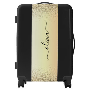 Gold Glitter Girly Luxury Modern Monogram Name Luggage