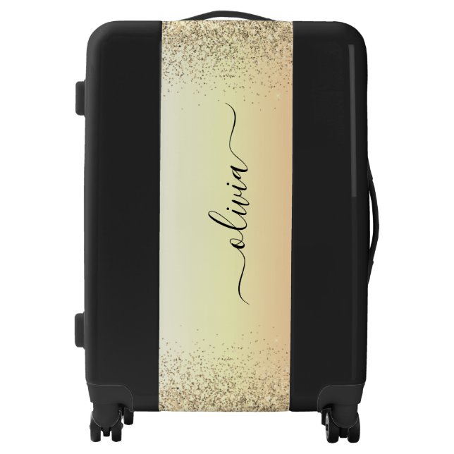 Gold Glitter Girly Luxury Modern Monogram Name Luggage (Front)