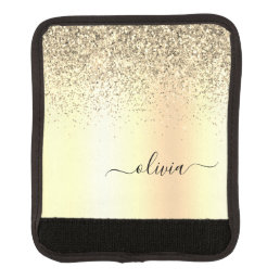 Gold Glitter Girly Luxury Modern Monogram Name Luggage Handle Wrap