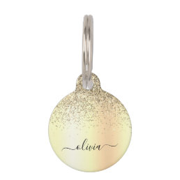 Gold Glitter Girly Luxury Modern Monogram Name Pet ID Tag